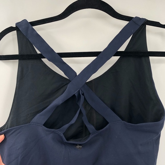 PRANA Verana Tank Strappy Cross Back Navy Blue Athletic Top Shelf Bra Built in M - Picture 4 of 8